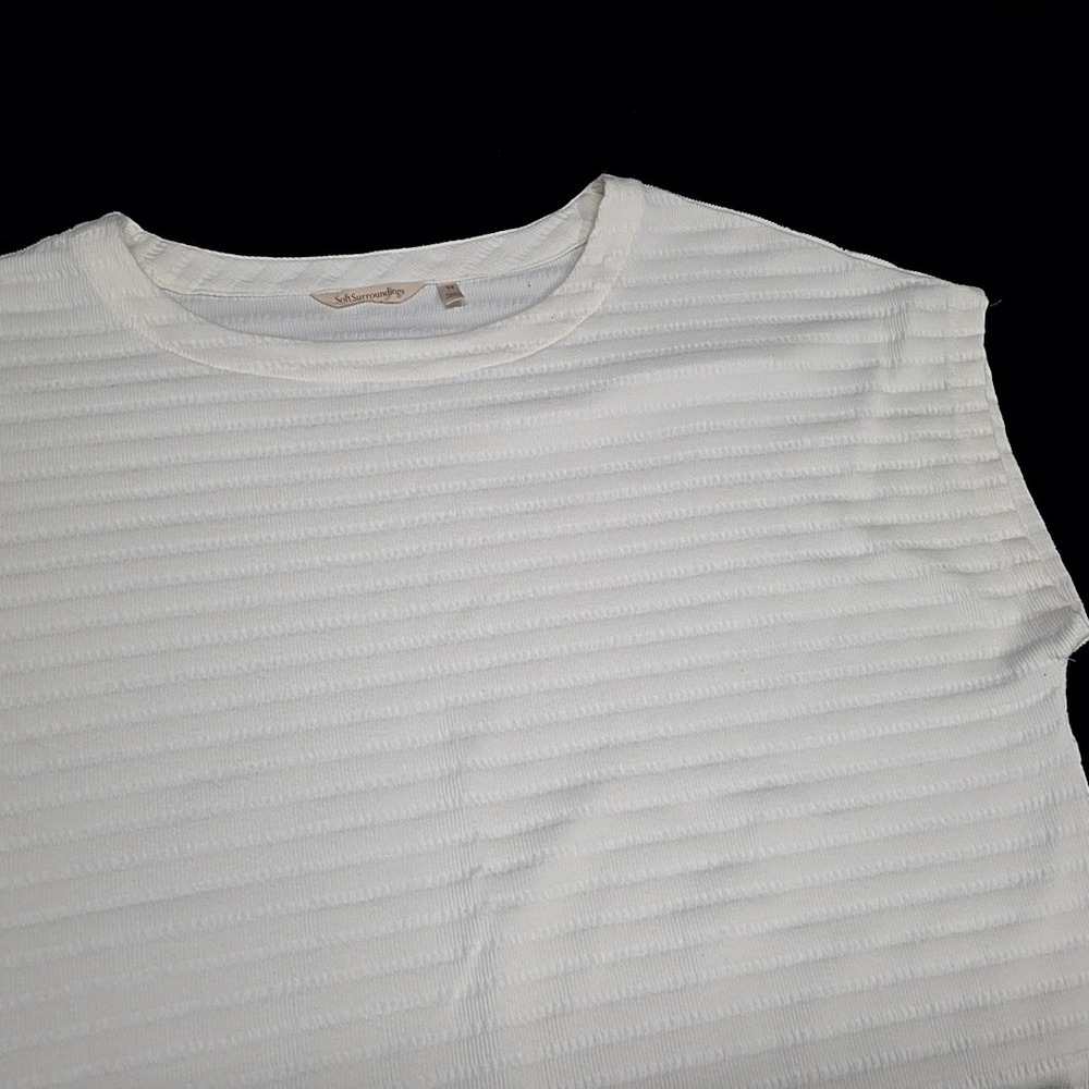 Soft Surroundings Top Womens 1X White Textured Rib Cap Sleeve Crew Neck Coastal